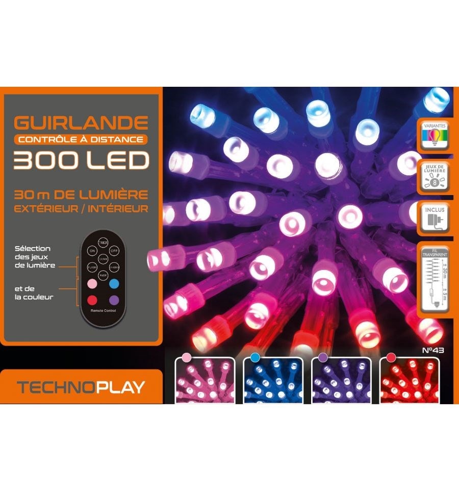 Guirlande lumineuse 180 LED Multicolore avec Telecommande, deco Noel