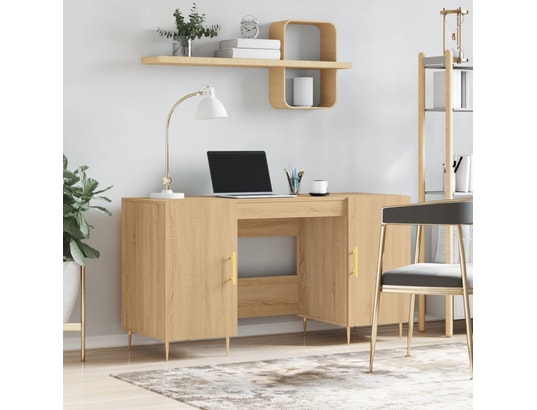 Bureau d'Ordinateur 140 cm Grand Bureau à Domicile avec Étagères