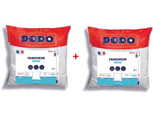 Oreiller Dodo Lot de 2 oreillers Tendance - 60 x 60 cm - Garnissage 100%  Polyester fibre creuse siliconee - Blanc