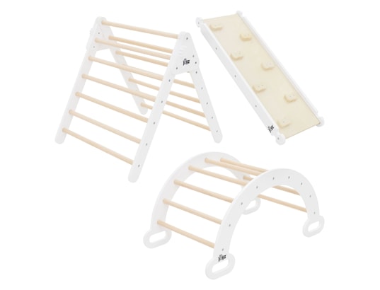 Set à grimper montessori bois blanc: arche + planche glisse + triangle à  grimper JOYZ