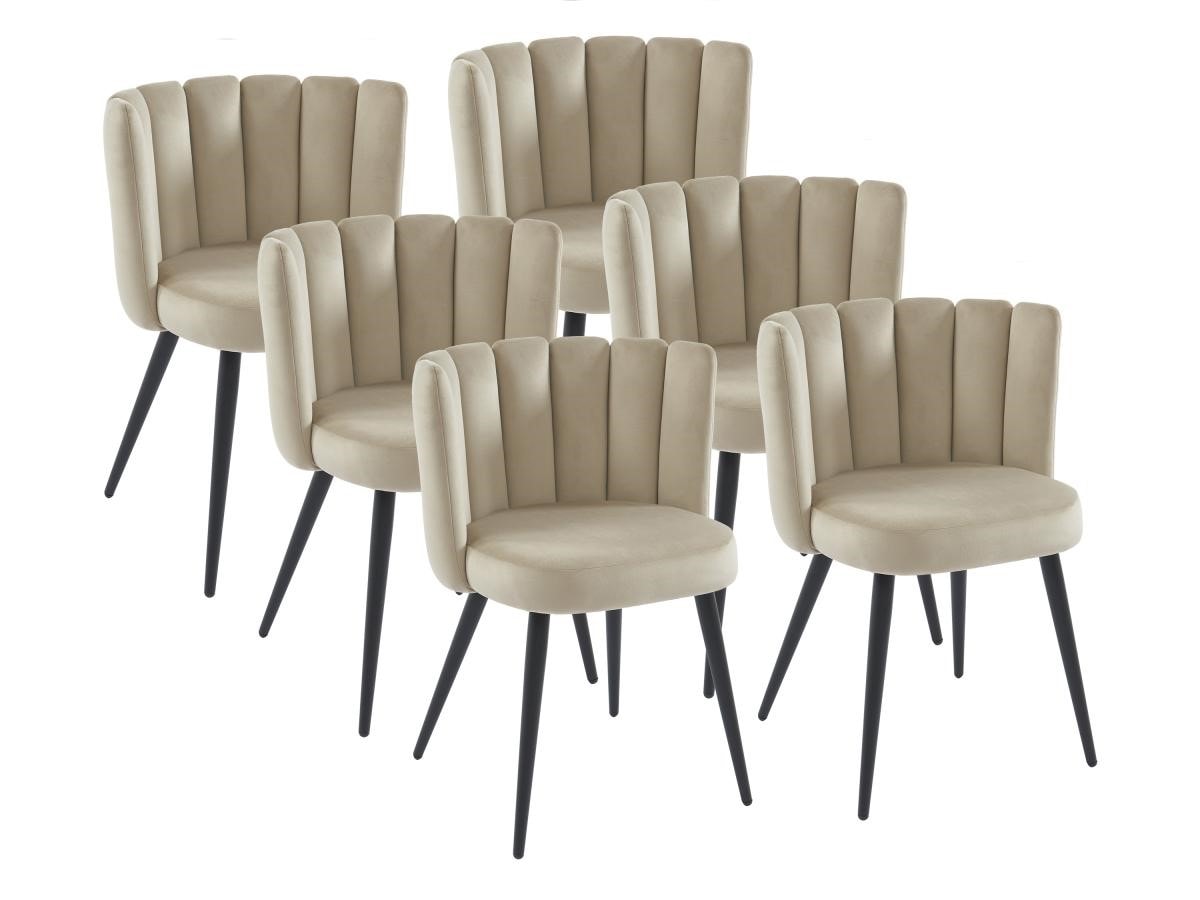 Lot de 6 chaises de salle à manger Set Beige - Velours - Pied en métal -  Chaise de salon