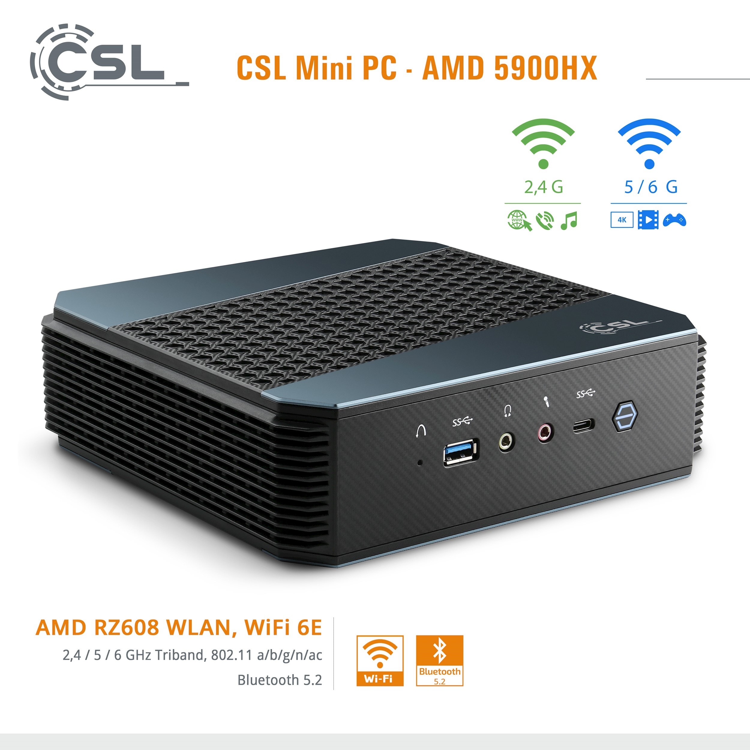 Mini-pc csl amd 5900hx / 64 go / 4000 go m.2 ssd / windows 11 pro CSL  COMPUTER Pas Cher 