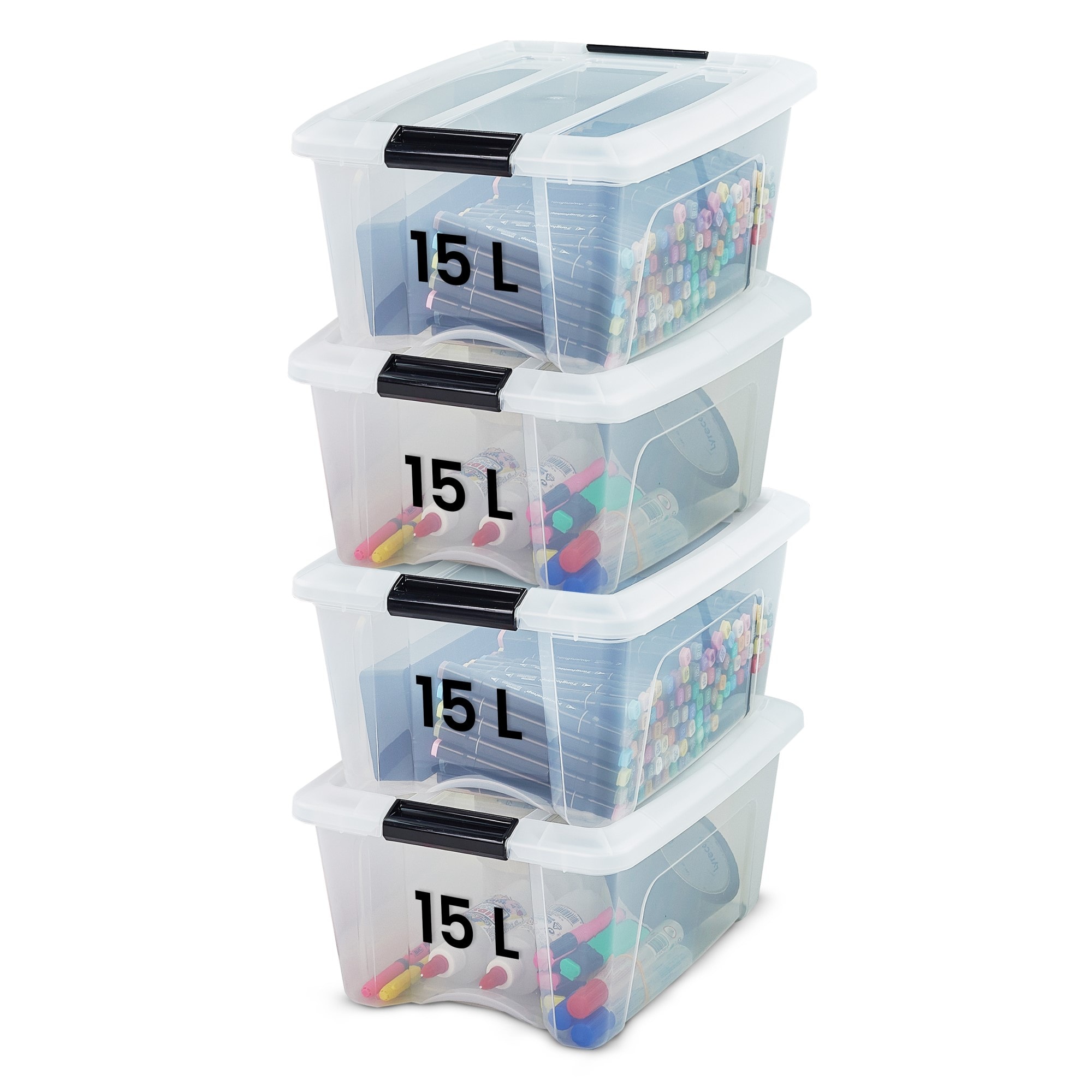 IRIS OHYAMA Lot de 4 boîtes de rangement empilables avec couvercle