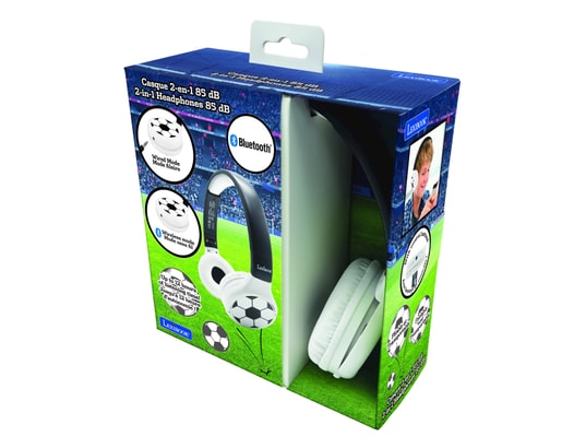LEXIBOOK - Casque 2 en 1 bluetooth® et filaire pliable pour enfants avec  limitation de son et design football