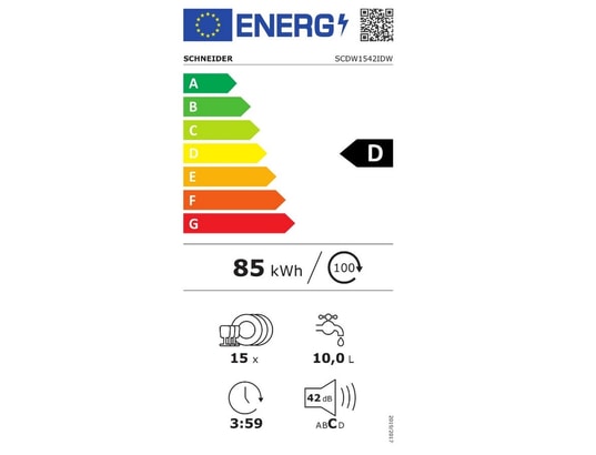 Lave-vaisselle pose libre SCHNEIDER 15 Couverts 60cm D, SCDW1542IDW