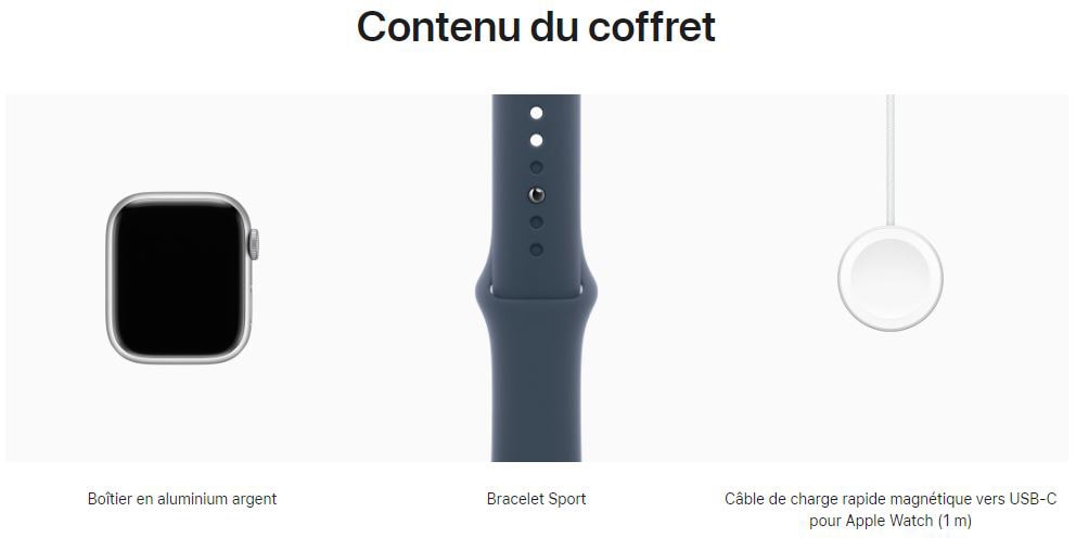 Apple Watch Series 9 GPS Aluminium Argent Bracelet Sport Bleu S/M