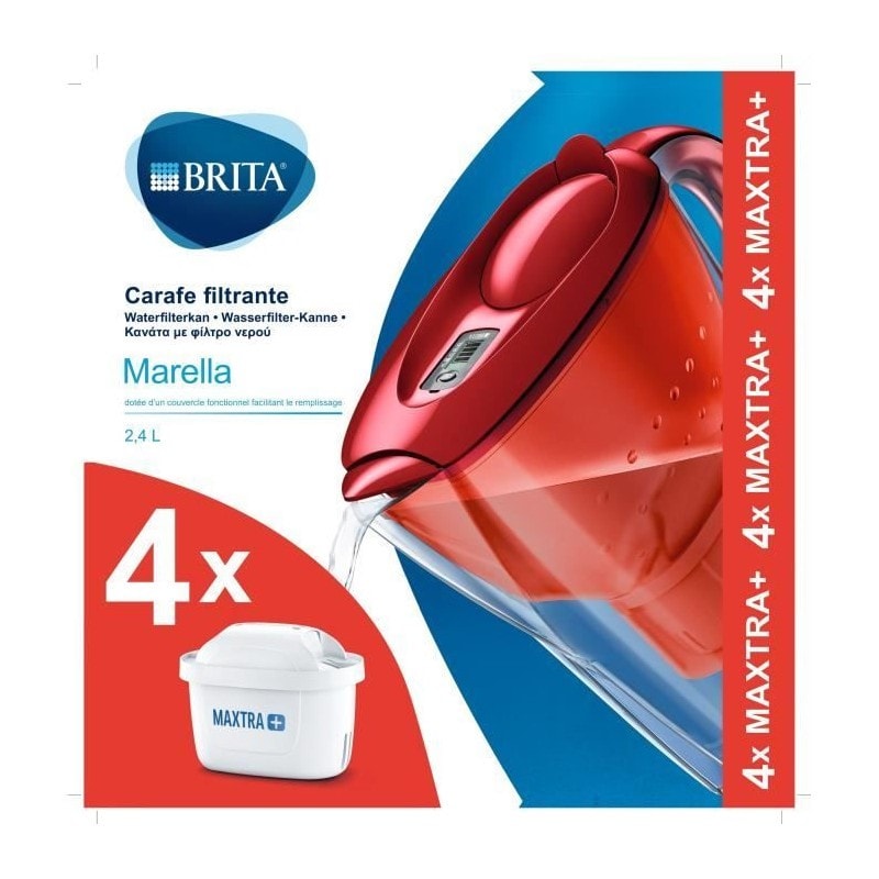 Carafe filtrante brita - marella rouge - inclus 4 filtres maxtra+ BRITA