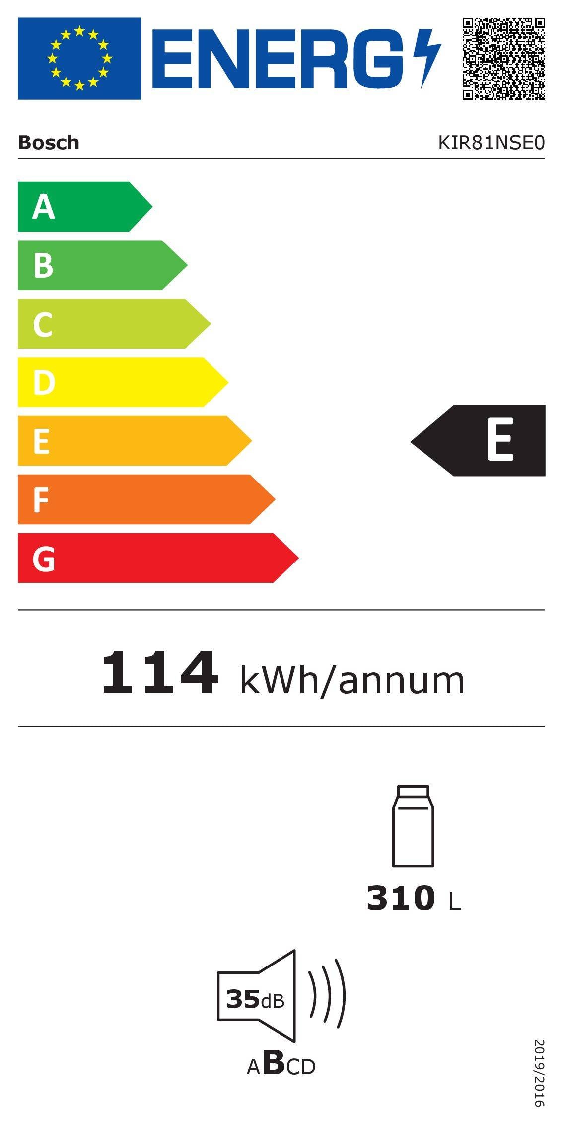 BOSCH Réfrigérateur encastrable 1 porte KIR81NSE0, Série 2, 310 litres,  Tout utile sur