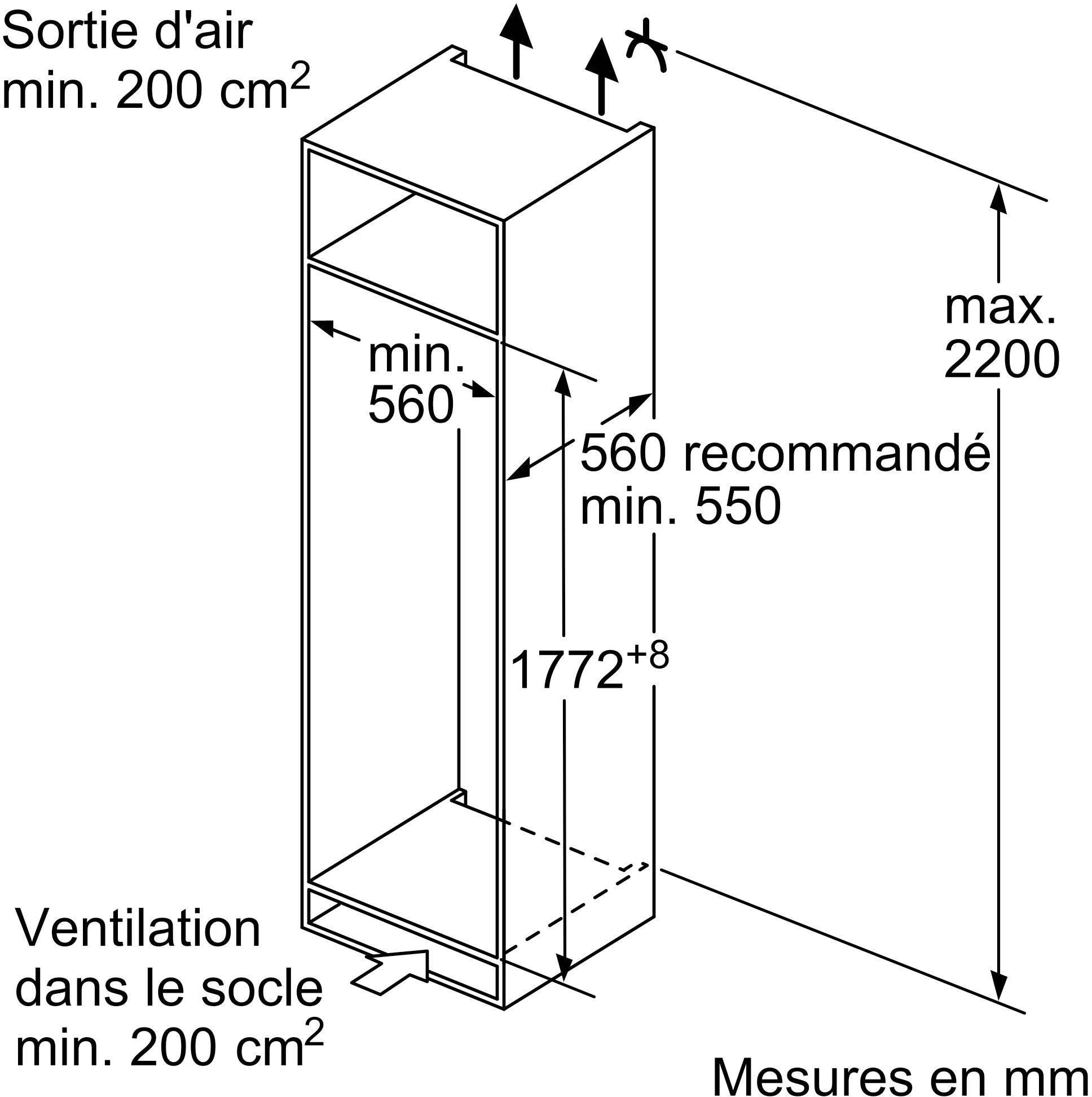 Réfrigérateur encastrable 1 porte BOSCH KIR81NSE0 Série 2 310 litres Tout utile Pas Cher