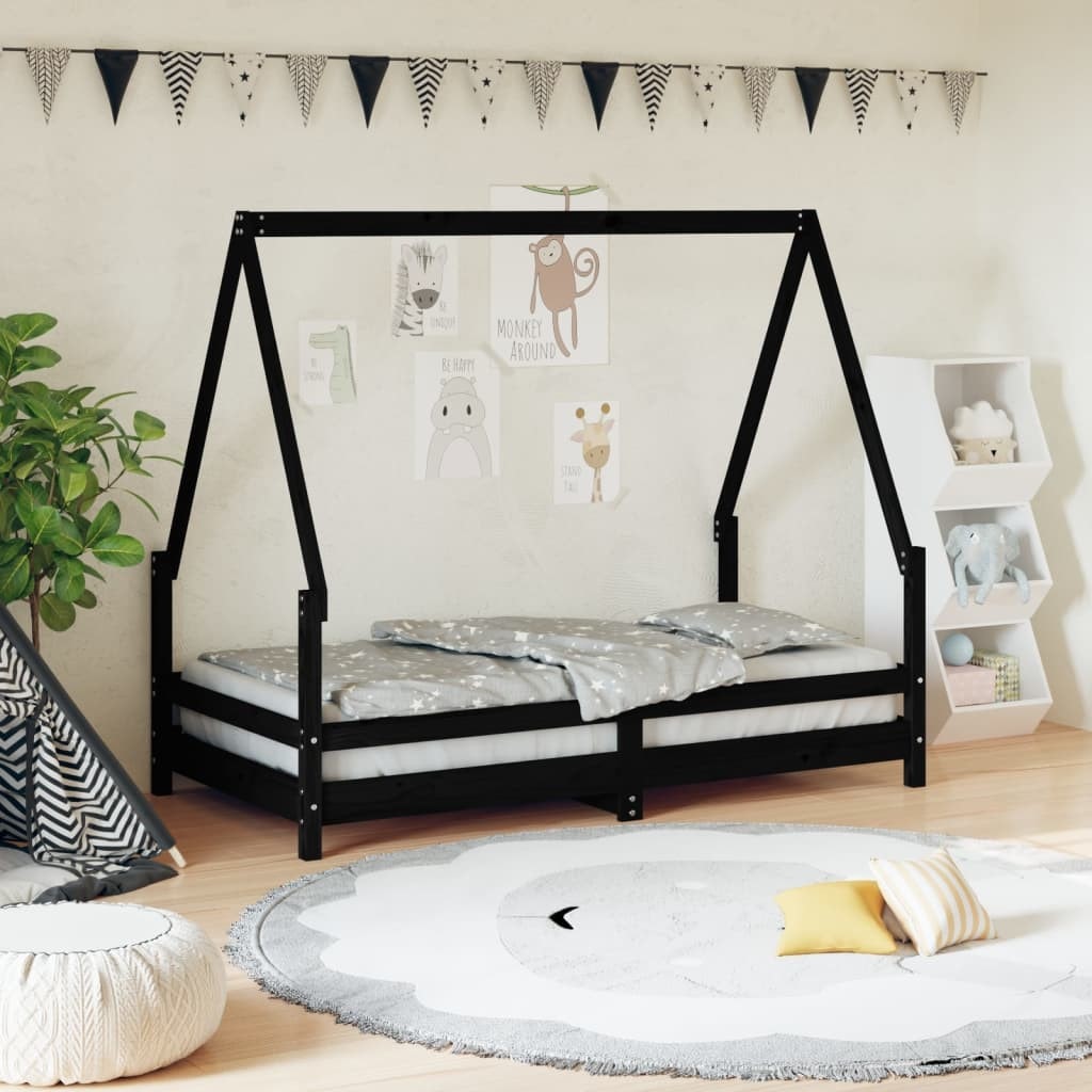 Vidaxl cadre de lit pour enfant noir 80x160 cm bois de pin massif VIDAXL  Pas Cher 