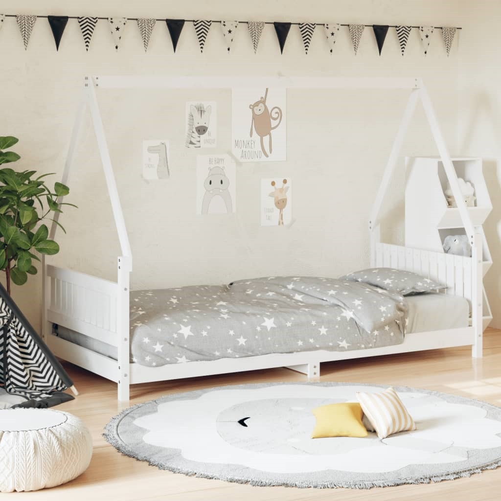 Lit gigogne 140 x 200 cm, lit enfant en bois de pin, sommier inclus - blanc