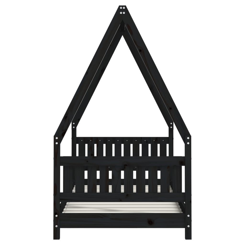 Cadre de lit pour enfant noir 80x160 cm bois de pin massif