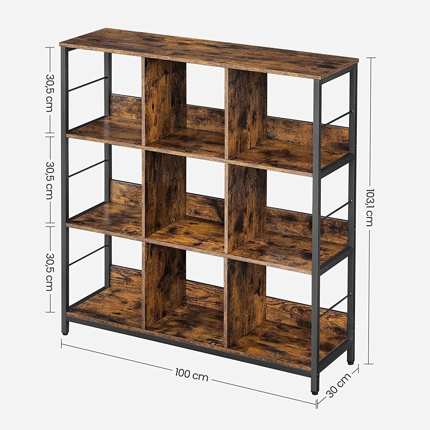Bibliothèque Étagère Rangement à 3 Niveaux avec 4 Compartiments Ouverts  Meuble Cube de Rangement en Bois 73 x 33 x 73cm