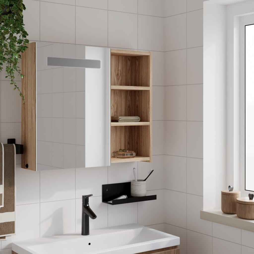 Vidaxl armoire de salle de bain à miroir avec led chêne 60x13x52 cm VIDAXL