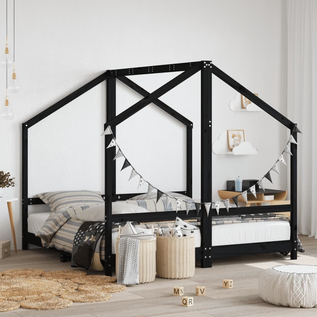 Vidaxl cadre de lit pour enfant noir 2x(80x160) cm bois de pin massif  VIDAXL Pas Cher 