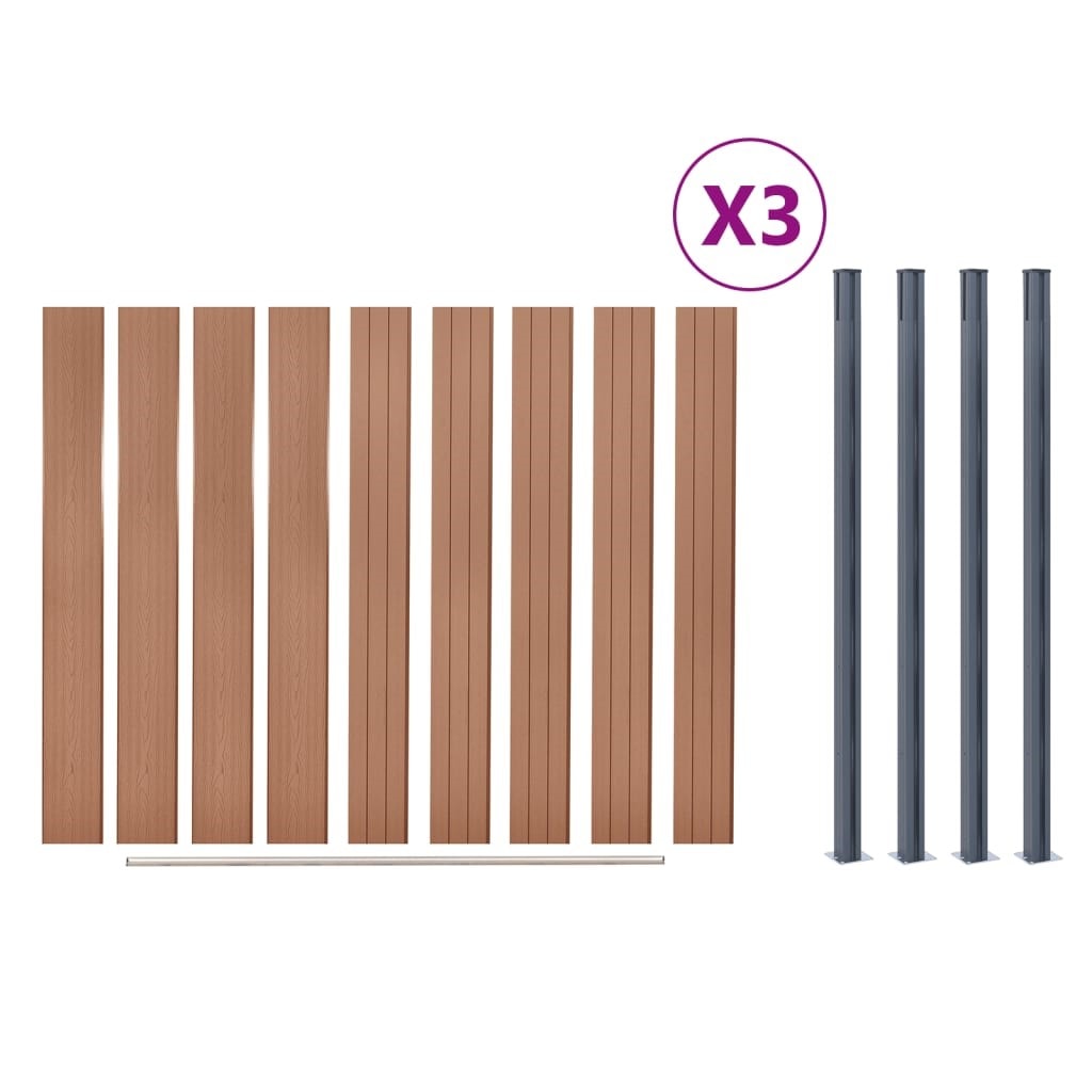 Vidaxl ensemble de panneaux de clôture marron 526x186 cm wpc