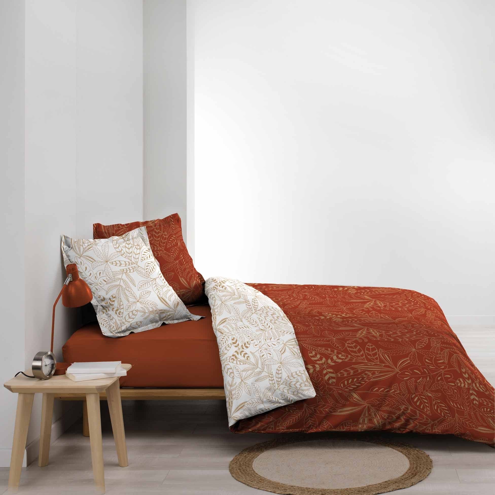 Parure de lit jay - 100% coton - 220 x 240 cm - terracotta et or DOUCEUR D' INTERIEUR Pas Cher 