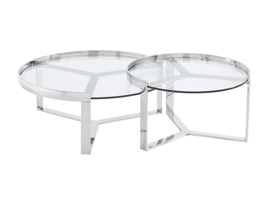 Tables basses gigognes en verre trempé et acier inoxydable