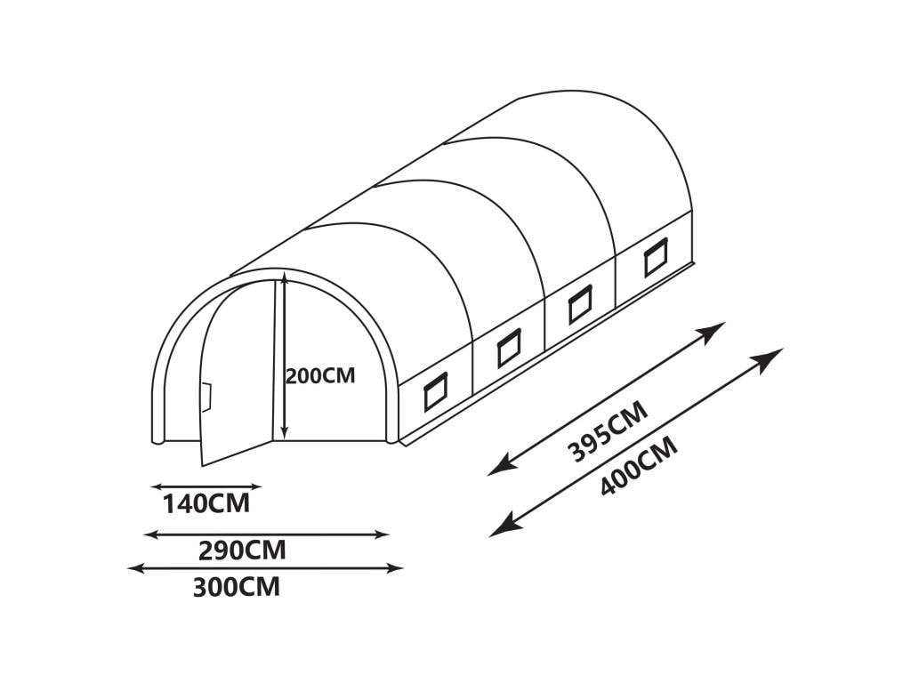 Serre tunnel avec structure en acier 12 m² - L300 x l400 x H200 cm