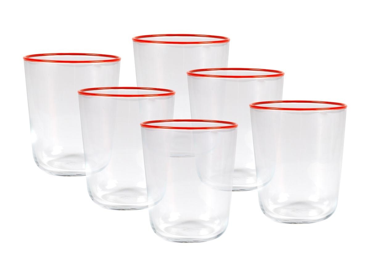 Lot de 6 verres à eau à liseré orange - 31,5 cl - d. 8 x h. 9.5 cm - azuran  VENTE-UNIQUE Pas Cher 