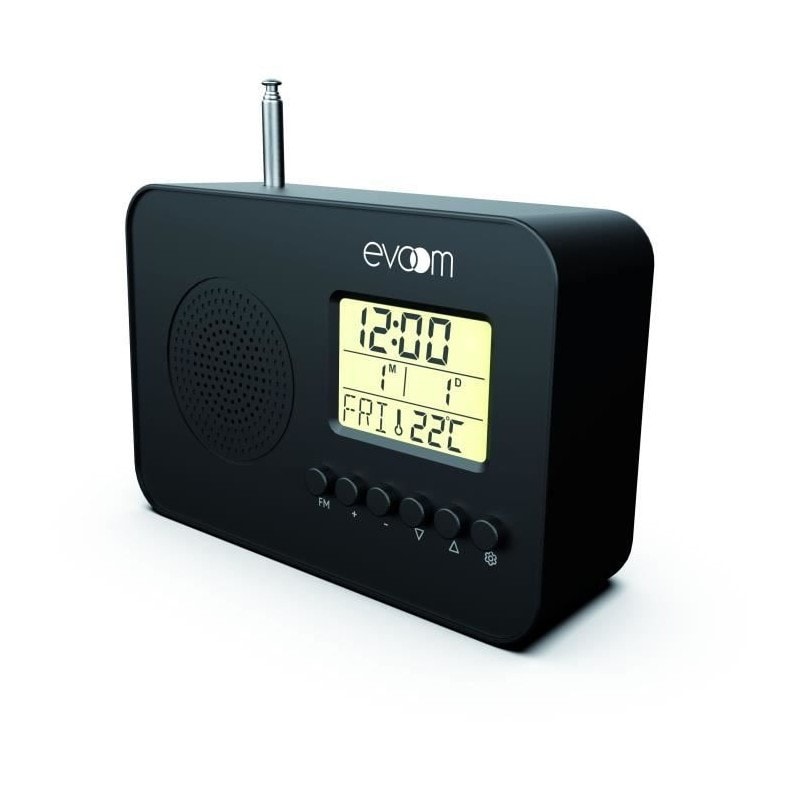 Radio réveil intelligent evoom lekio avec affichage de la date, heure,  température et humidité - noir EVOOM Pas Cher 