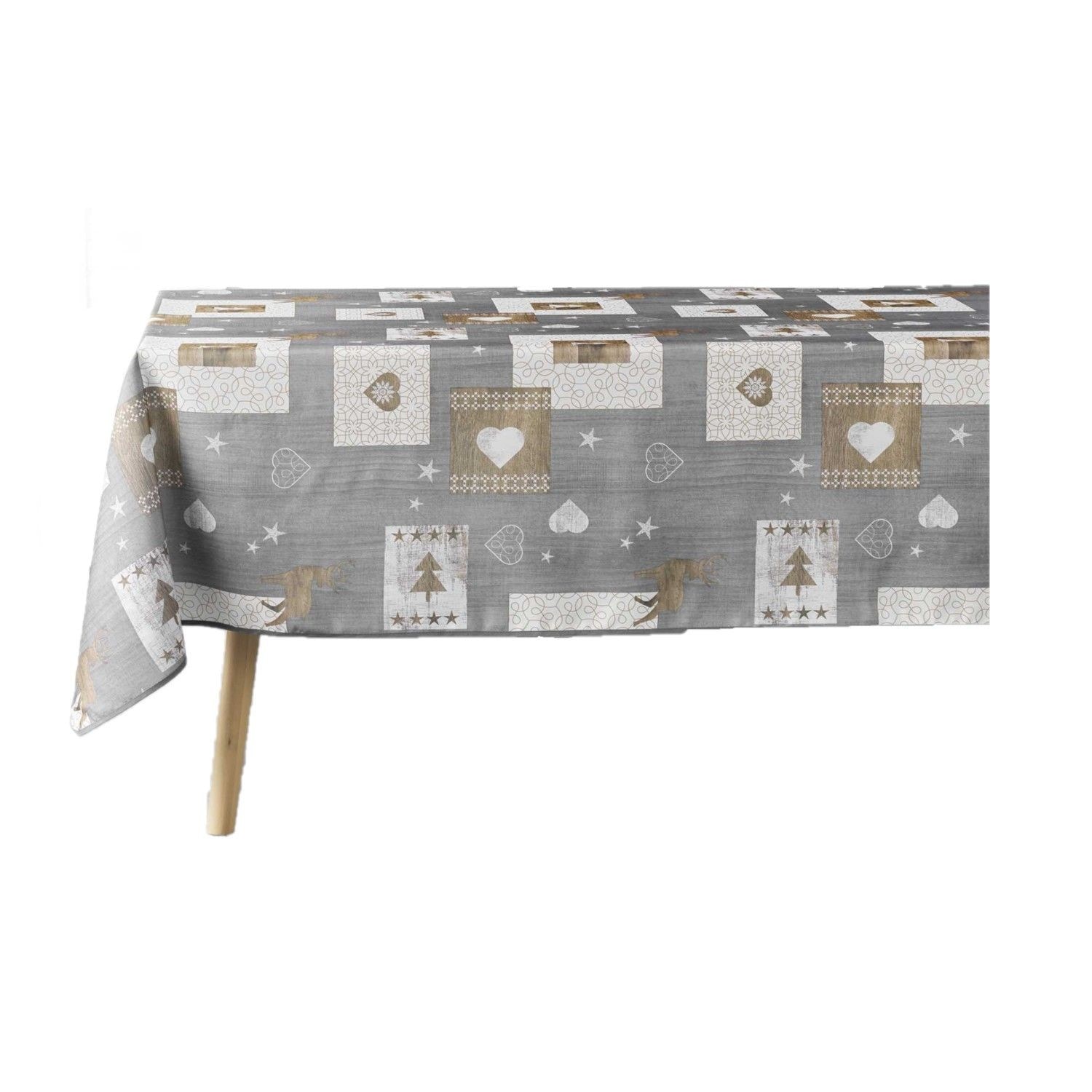 Nappe antitache rectangulaire - 150 x 240 cm - Feuillage beige, gris et  blanc