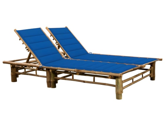 Transat chaise longue bain de soleil lit de jardin terrasse meuble  d'extérieur pour 2 personnes avec coussins bambou 02_0012909 VENTE-UNIQUE  Pas Cher 