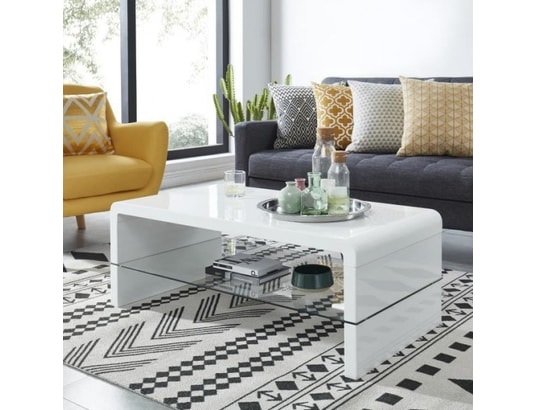 PRIMIS Table basse contemporain laque blanc 105x55cm TBD MA PRIMIS Table basse contemporain laque blanc 105x55cm