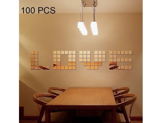 Sticker Mural or 100 PCS Carré Cristal Mosaïque Miroir Acrylique