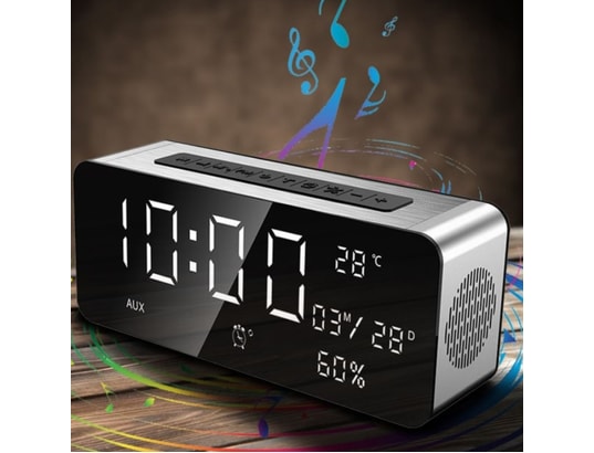 WEWOO Enceinte Bluetooth d'intérieur argent Haut parleur à lecture de musique multifonctions avec écran LCD, prise en charge de l'appel mains WEWOO Enceinte Bluetooth d'intérieur argent Haut parleur à lecture de musique multifonctions avec écran LCD, prise en charge de l'appel mains