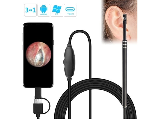 Nettoyeur d'oreille noir pour téléphones Android & PC & MacBook, 1,85 m  longueur câble