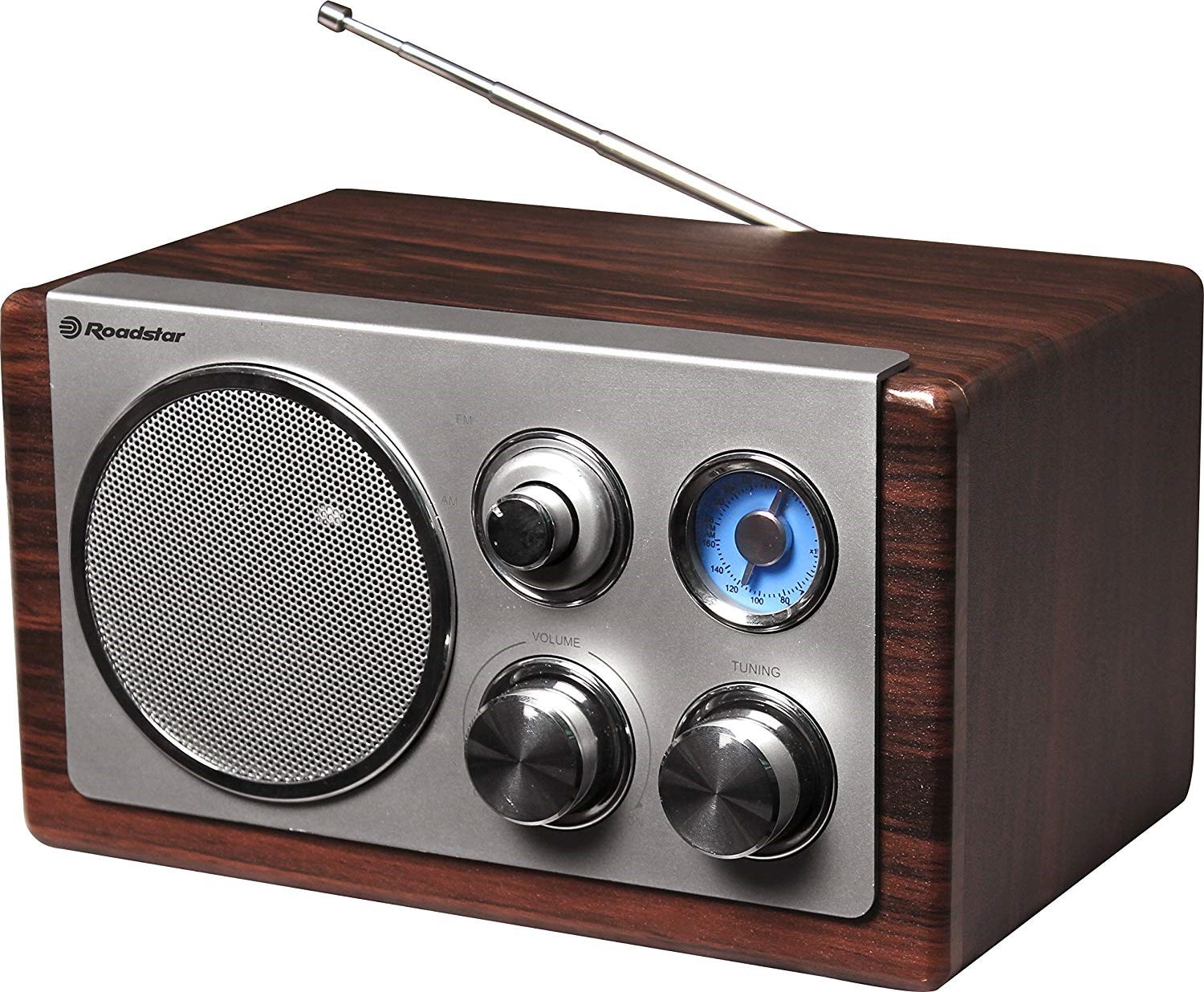 Radio Rétro Bois Radio Vintage Roadstar HRA-1500N - FM/MW Analogique, Haut-Parleur 9,6W, Alimentation Secteur/Piles - Style Rétro En Bois Pour Maison Et Cuisine Radio Rétro FM/MW