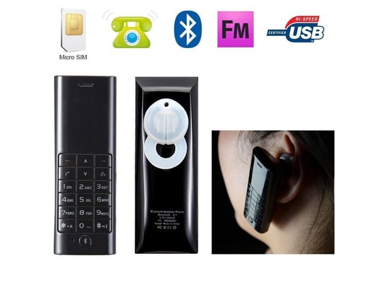 Mini téléphone oreillette Bluetooth mini mobile Micro SIM Noir