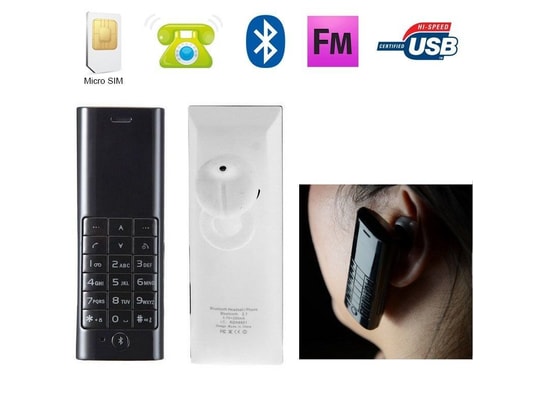 Mini téléphone oreillette Bluetooth mini mobile Micro SIM Blanc