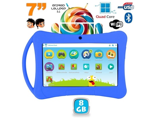 Tablette enfant 7 pouces Android 5.1 Bluetooth 1Go RAM Quad Core 8Go Bleu  YONIS Pas Cher 