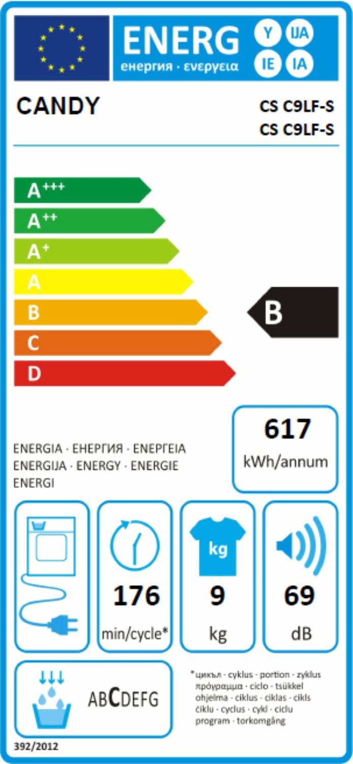 Candy Sèche-linge 9 kg Classe énergétique B à condensation Profondeur 58,5  cm NFC-CSE C9LF-S : : Gros électroménager