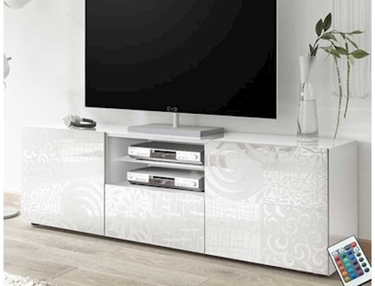 Petit meuble TV 120 cm blanc laqué design ELMA NOUVOMEUBLE