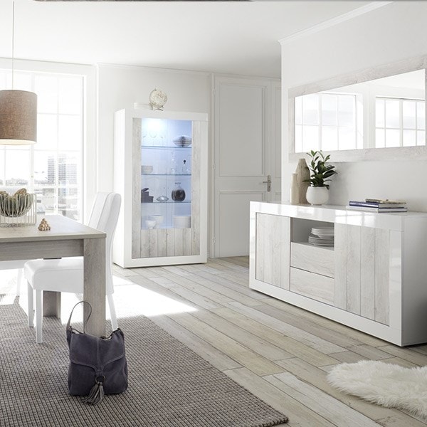 Salle à manger blanc laqué complète URBAN 3 NOUVOMEUBLE Pas Cher